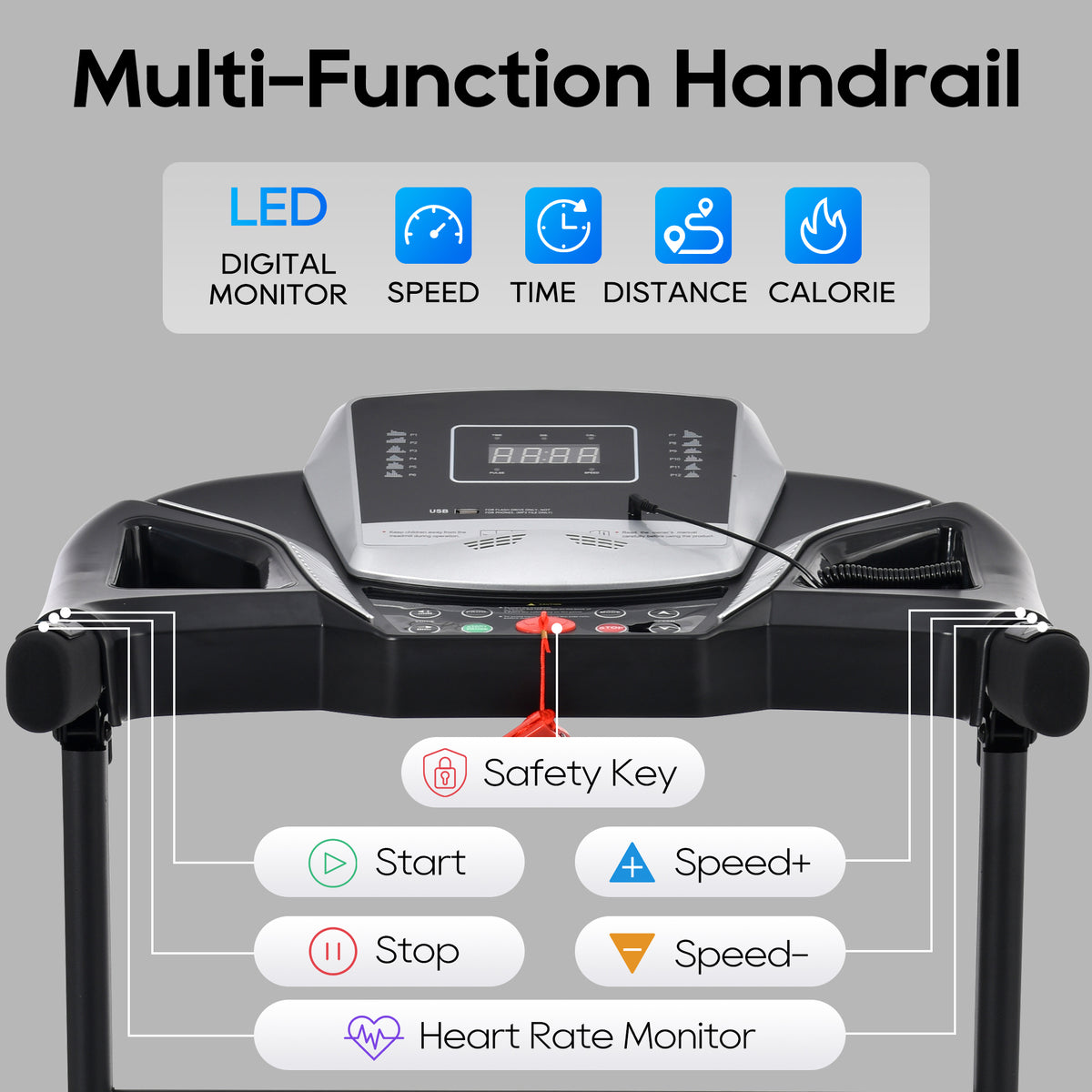 Anthony & Home Elite Folding Treadmill with incline, 2.5 HP brushless motor, heart rate sensor, brushed aluminum frame