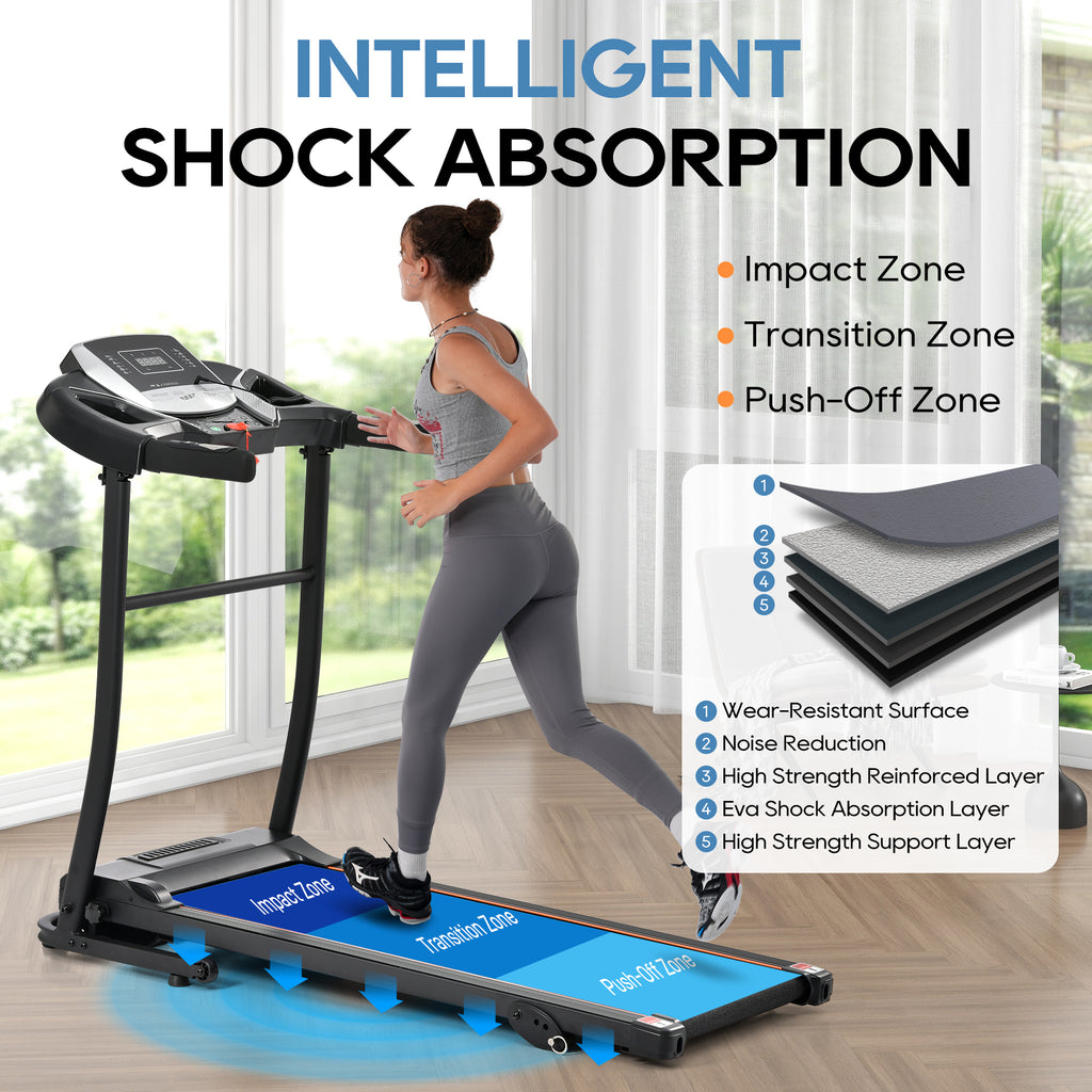 Anthony & Home elite folding treadmill with incline, 2.5 HP brushless motor, heart rate sensor, brushed aluminum frame, ready for home use