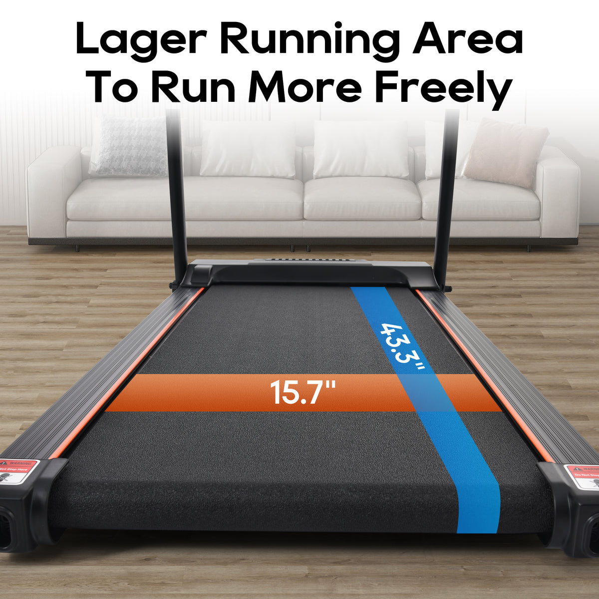 Anthony & Home Elite Folding Treadmill with incline, 2.5 HP brushless motor, heart rate sensor, brushed aluminum frame, in action.