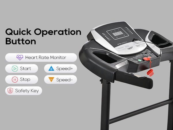 Anthony & Home Elite folding treadmill with incline, 2.5 HP brushless motor, heart rate sensor, brushed aluminum frame.