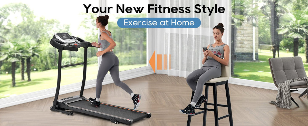 Anthony & Home Elite folding treadmill with incline, 2.5 HP brushless motor, heart rate sensor, brushed aluminum frame
