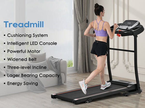 Anthony & Home Elite Folding Treadmill with incline, 2.5 HP brushless motor, heart rate sensor, brushed aluminum frame