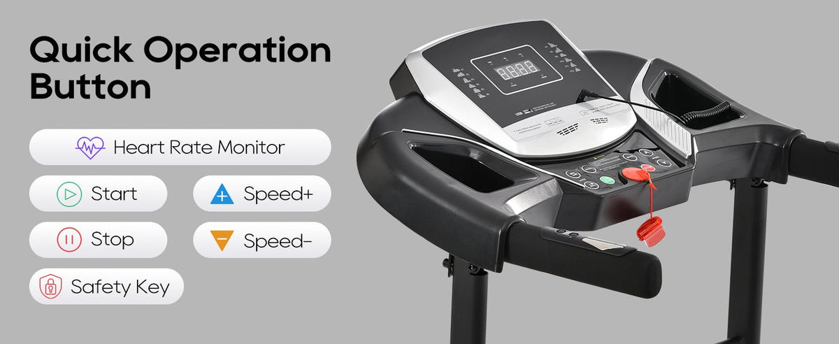 Anthony & Home Elite folding treadmill with incline, 2.5 HP brushless motor, heart rate sensor, brushed aluminum frame.
