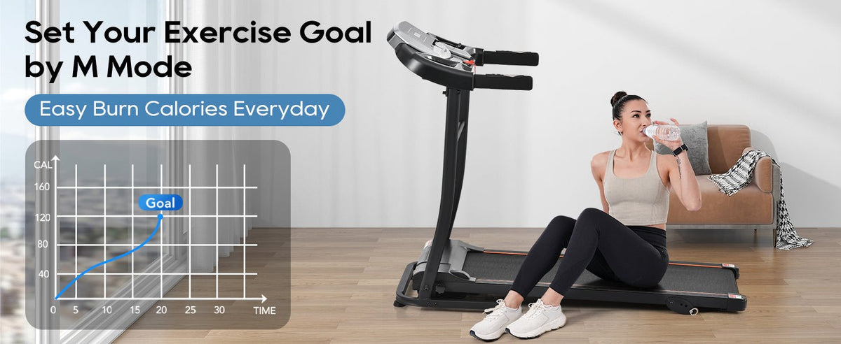 Anthony & Home Elite folding treadmill with incline, 2.5 HP brushless motor, heart rate sensor, brushed aluminum frame.