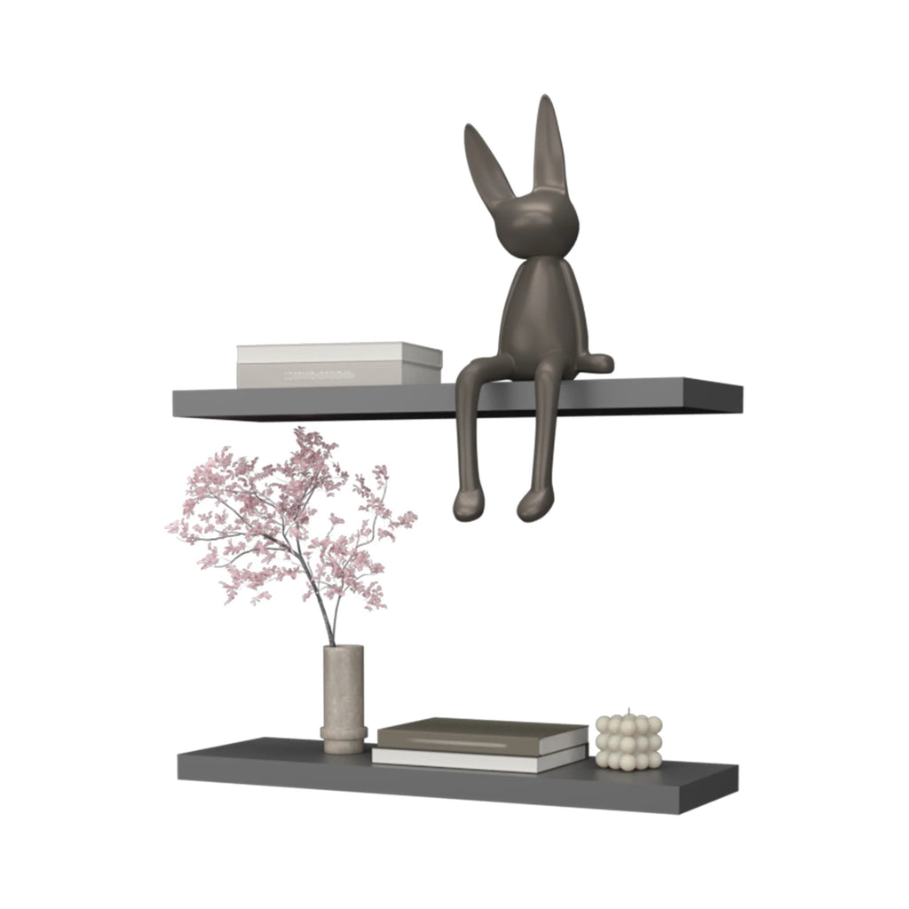Elite Matte Grey Floating Shelf by Anthony & Home mounted on a wall, showing a sleek, modern design for stylish storage and display.