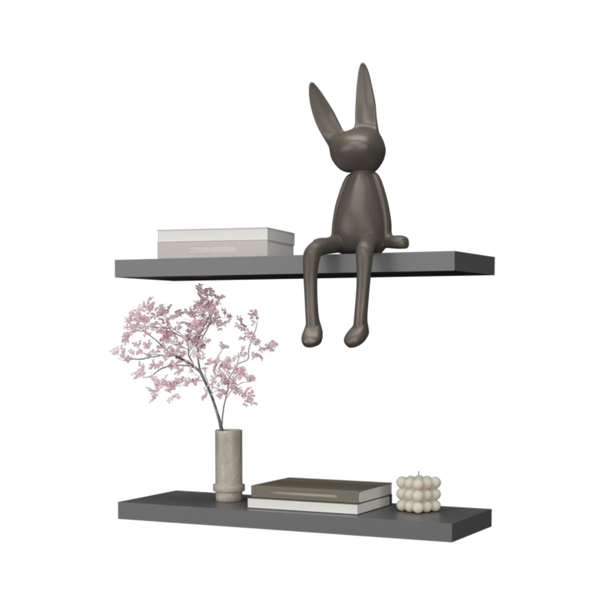 Elite Matte Grey Floating Shelf by Anthony & Home mounted on a wall, showing a sleek, modern design for stylish storage and display.