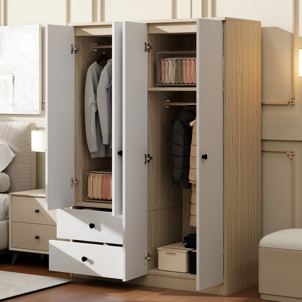 Anthony & Home Elite Pine Wardrobe with Drawers, natural wood finish and modern design, showing the wardrobe's doors and drawer handles.