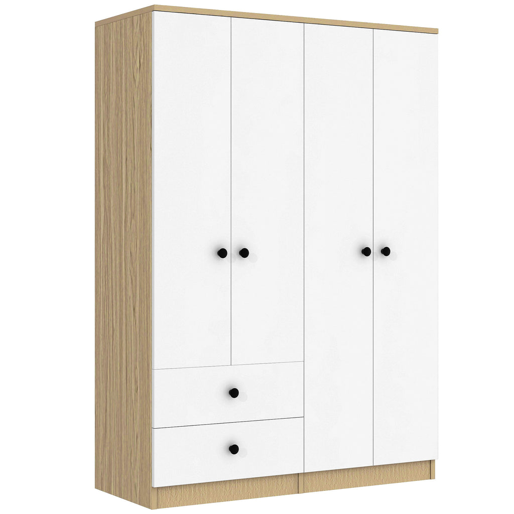 Anthony & Home Elite Pine Wardrobe with drawers, featuring sleek wood finish and spacious storage, shown with open doors revealing interior.