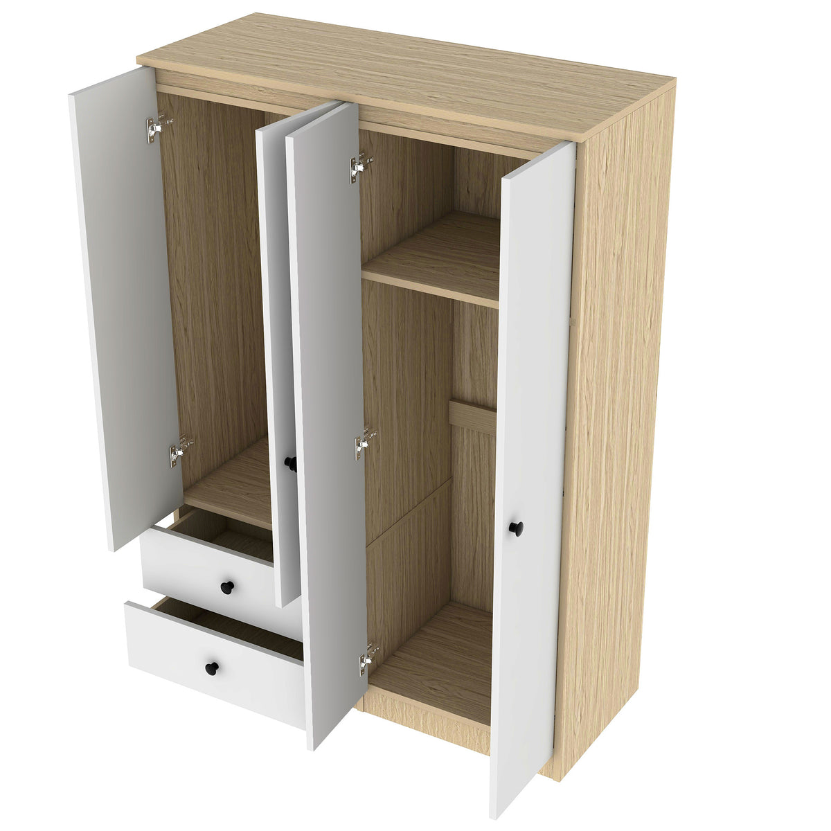 Anthony & Home Elite Pine Wardrobe with Drawers, showcasing natural wood finish and spacious storage compartments.