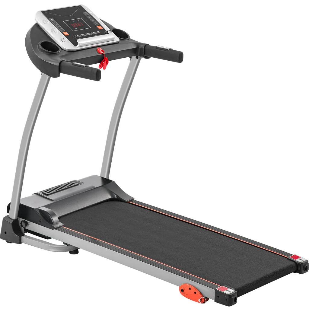 Black Elite Series foldable treadmill with sturdy metal frame by Anthony & Home, suitable for compact home fitness spaces.