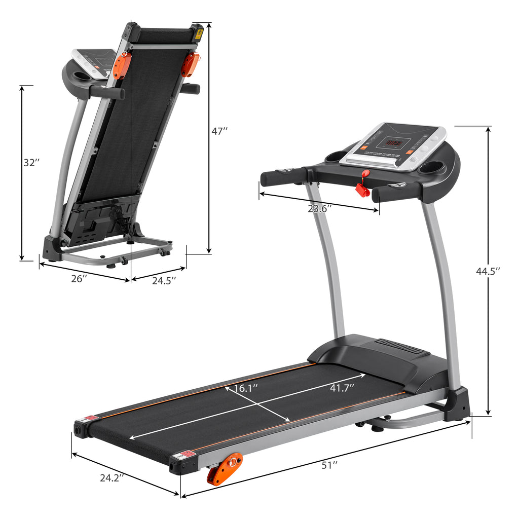 Black Elite Series foldable treadmill with sturdy metal frame by Anthony & Home, shown in a compact, space-saving design.