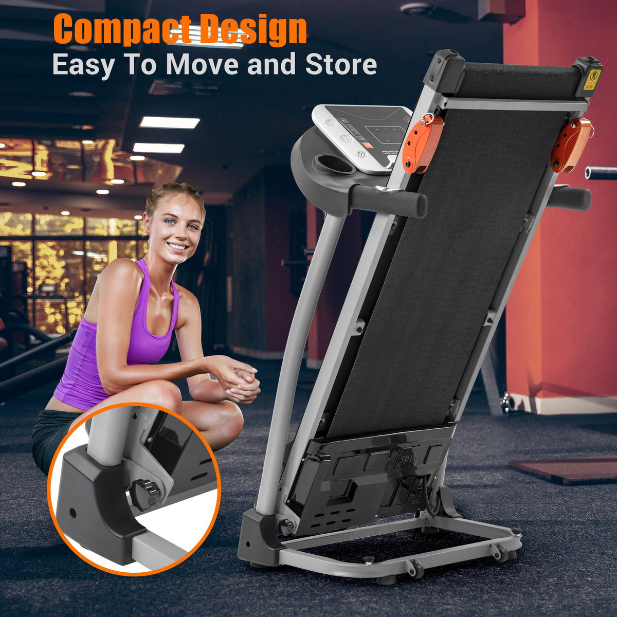 Black metal frame of Anthony & Home Elite Series foldable treadmill, showing the compact design and running surface.