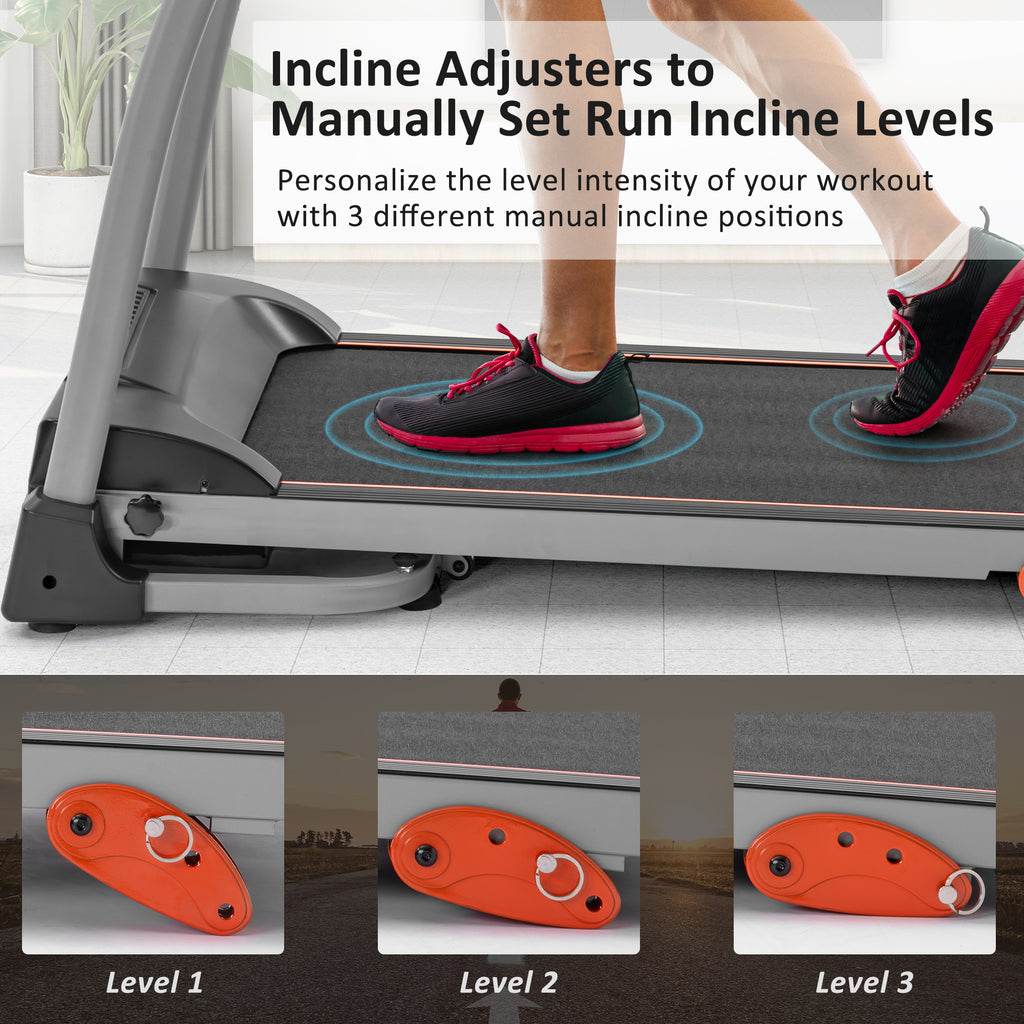 Black Elite Series foldable treadmill with metal frame by Anthony & Home, showing the compact, foldable design and control panel.