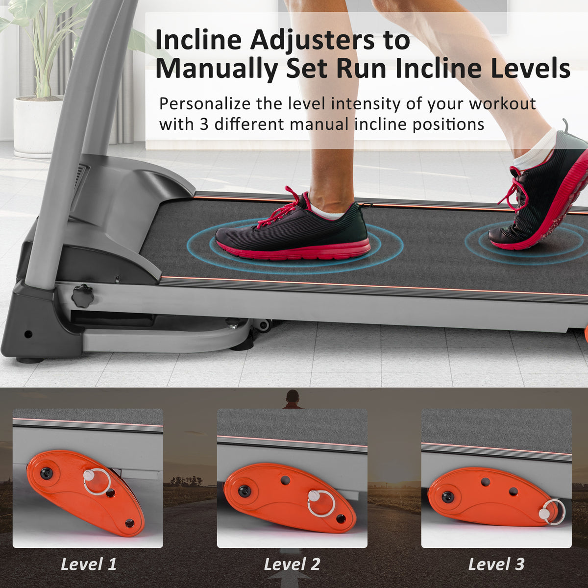 Black Elite Series foldable treadmill with metal frame by Anthony & Home, showing the compact, foldable design and control panel.
