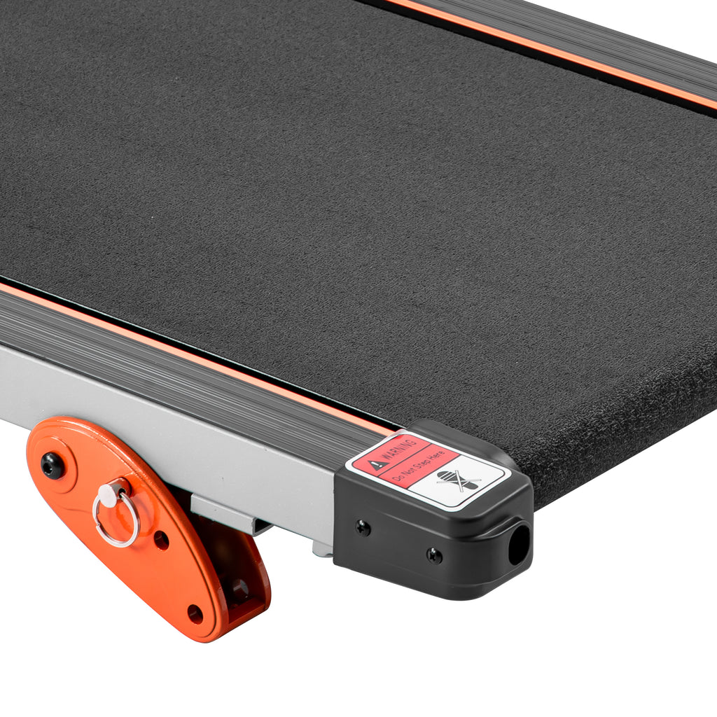 Black Elite Series foldable treadmill with metal frame by Anthony & Home, showing the compact design and control panel.