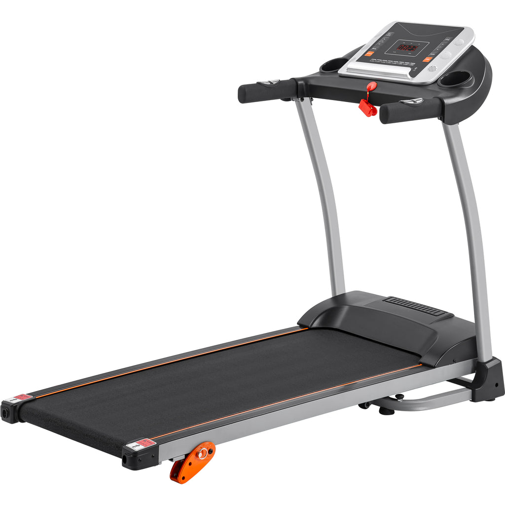 Black Elite Series foldable treadmill with sturdy metal frame by Anthony & Home, designed for space-saving cardio workouts