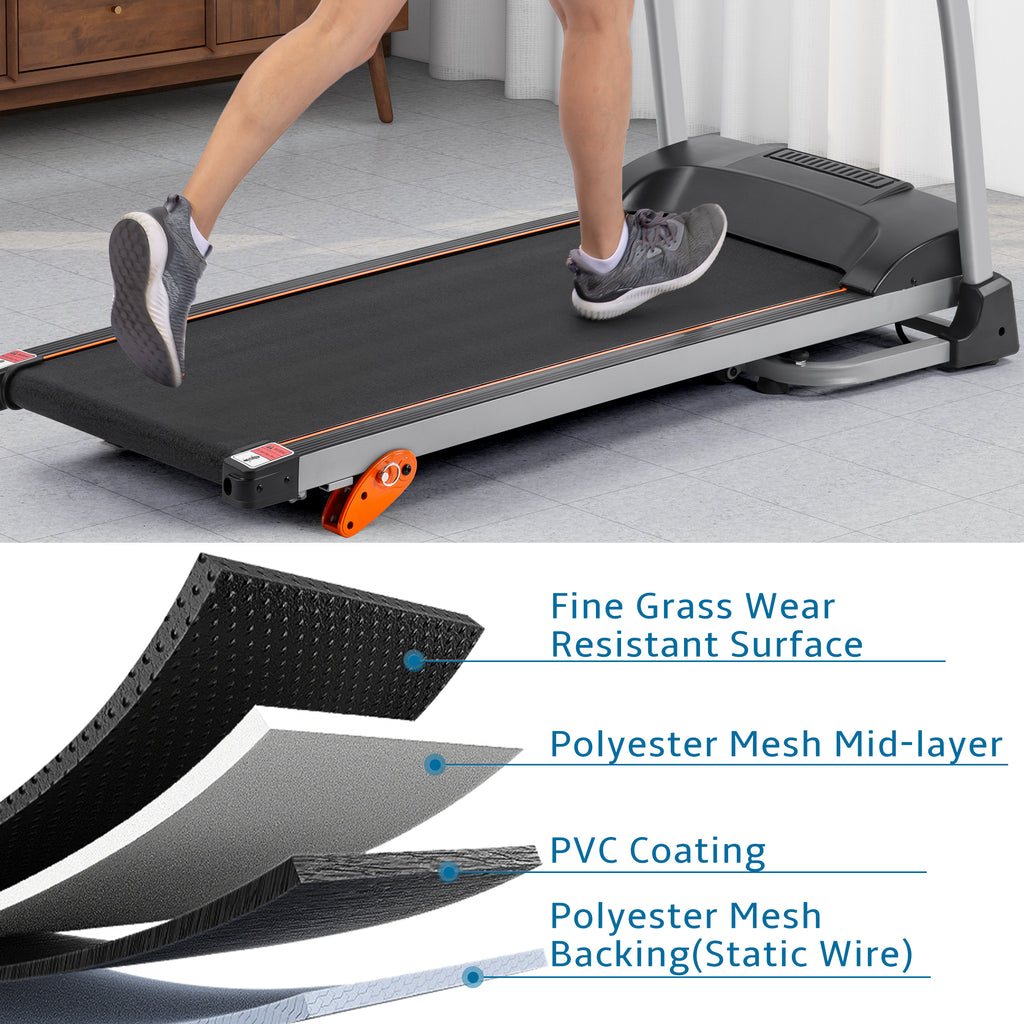Black Elite Series foldable treadmill with a sturdy metal frame by Anthony & Home, suitable for home gym workouts.