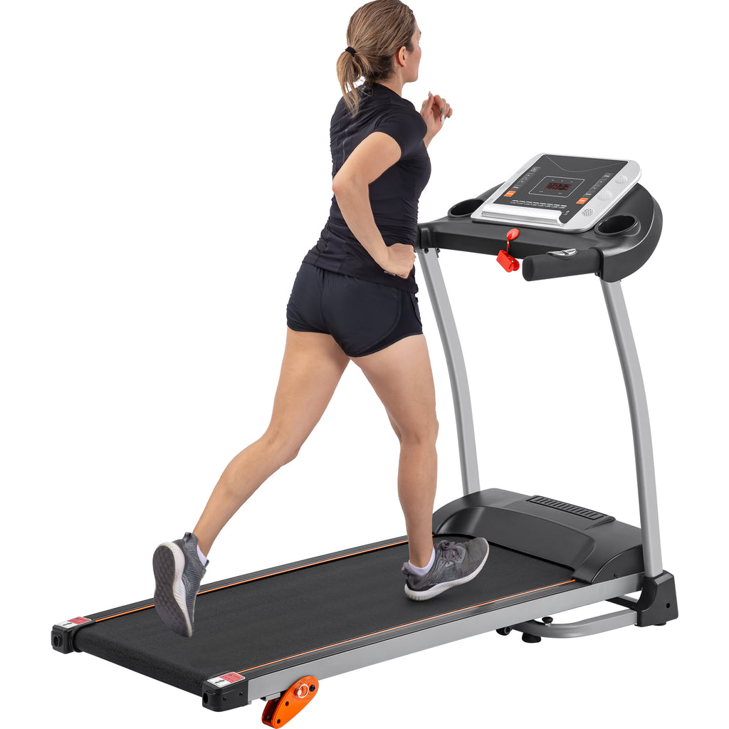 Black Elite Series foldable treadmill with sturdy metal frame by Anthony & Home, ready for home exercise.