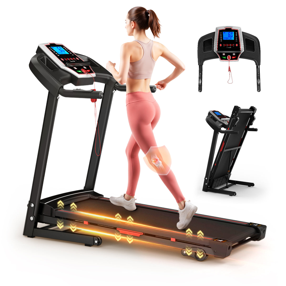 Anthony & Home Elite Series stainless steel folding treadmill with incline, app control, Signature Edition for home fitness use.