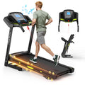 Anthony & Home Elite stainless steel foldable treadmill with incline, showing the compact design and control panel.