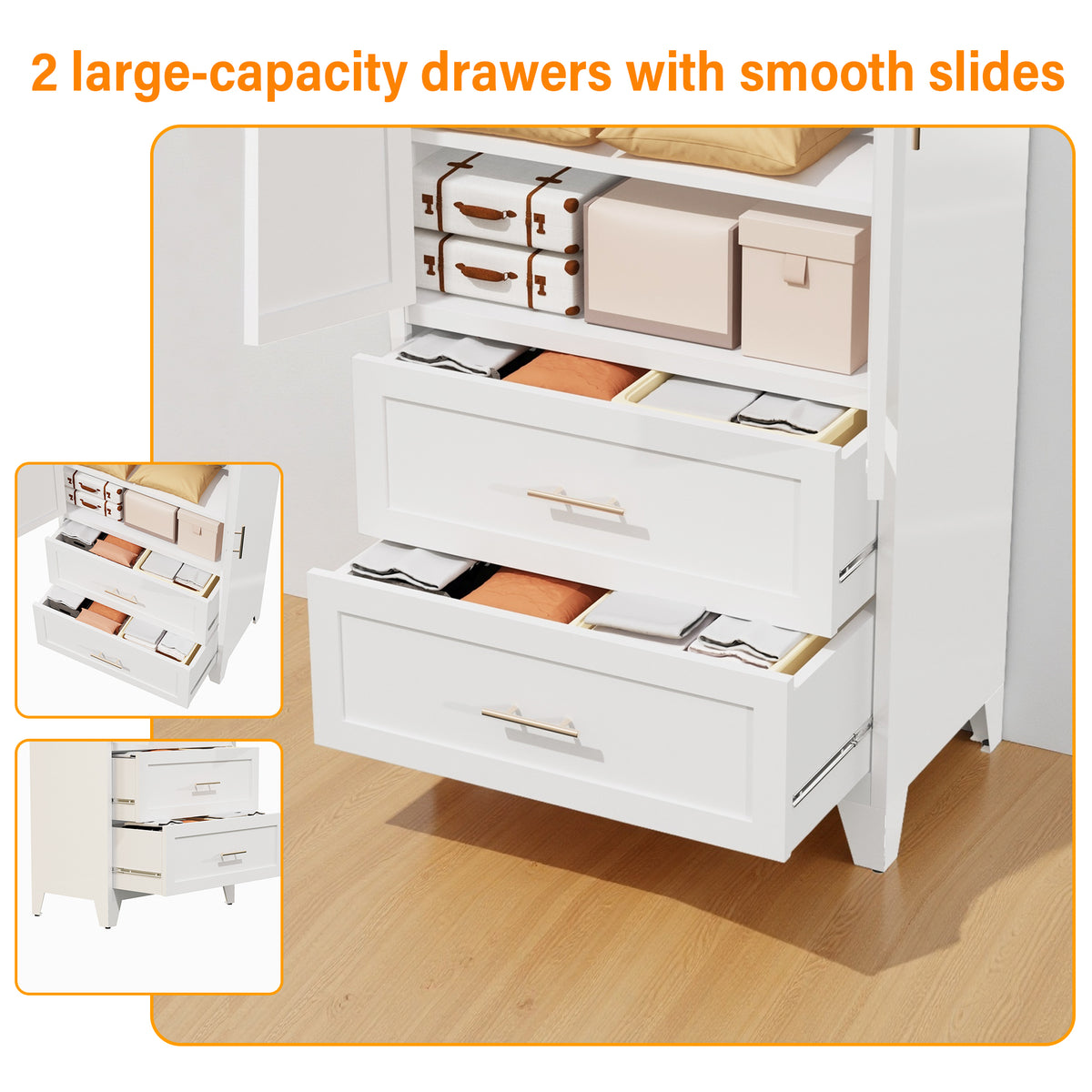 Anthony & Home Elite steel wardrobe cabinet with drawers and hanging rod, featuring a durable metal finish and organized storage.