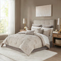 Emilia Jacquard Comforter Set in khaki with gold thread, queen size, by Anthony & Home, featuring intricate woven pattern.