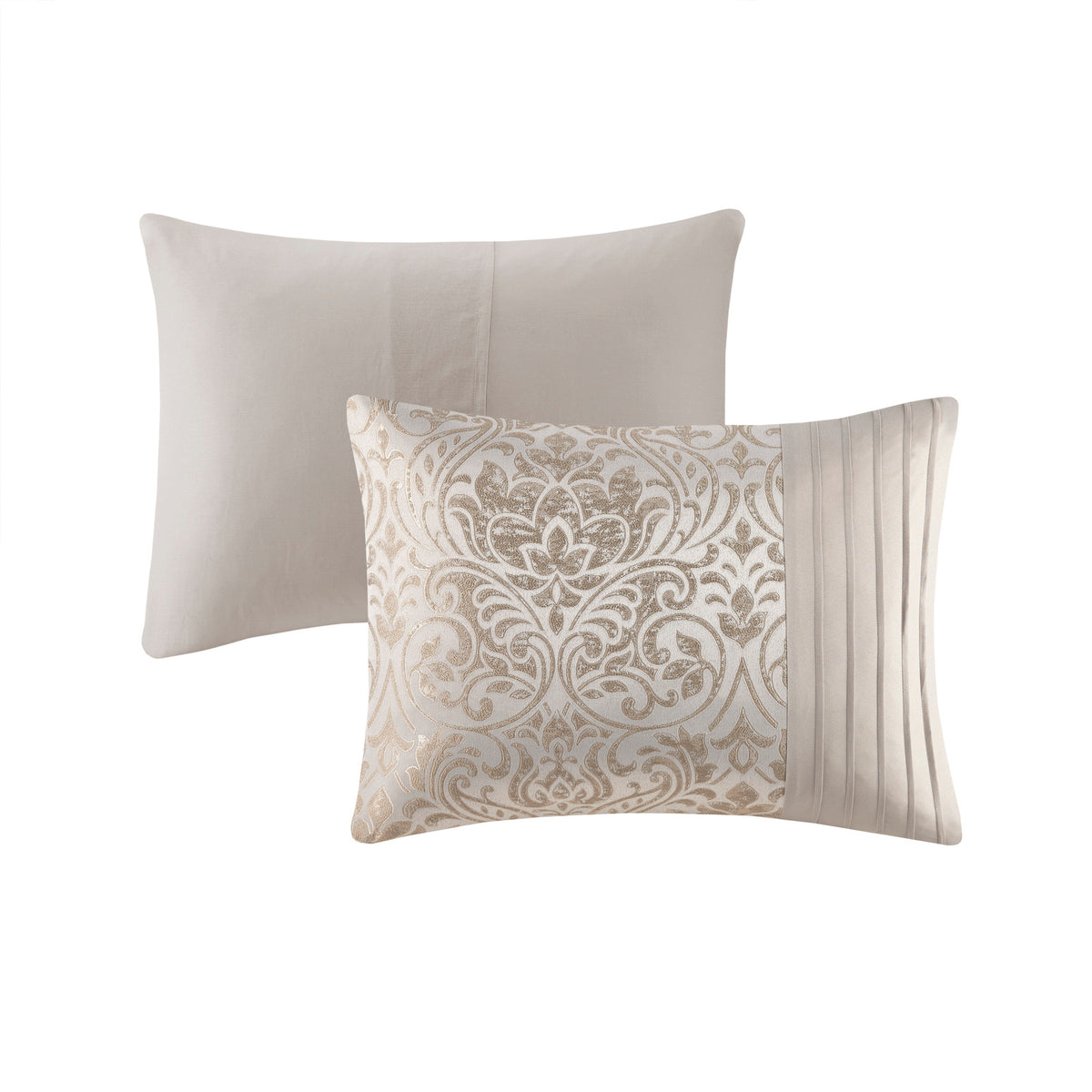 Emilia Jacquard comforter set in khaki with gold thread, queen size, by Anthony & Home, featuring elegant woven design and plush texture.