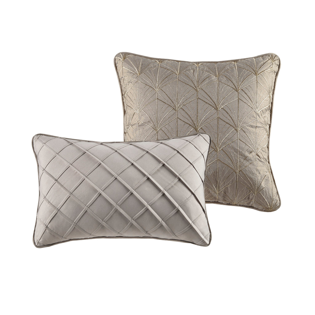 Khaki Emilia jacquard comforter set with gold thread detailing, queen size, by Anthony & Home.