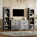 Grey veneer entertainment console with adjustable shelves by Anthony & Home, showcasing modern design and storage compartments.