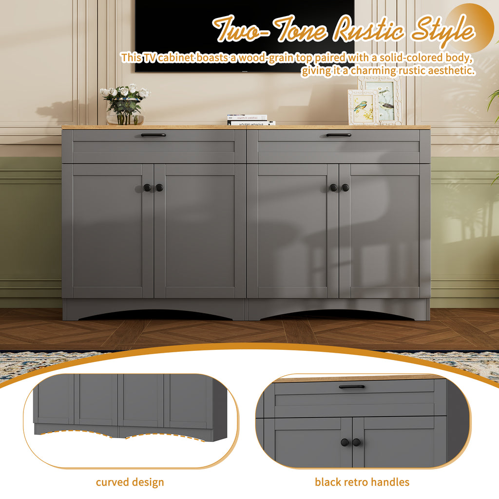 Gray veneer entertainment console with adjustable shelves by Anthony & Home, featuring a sleek modern design.