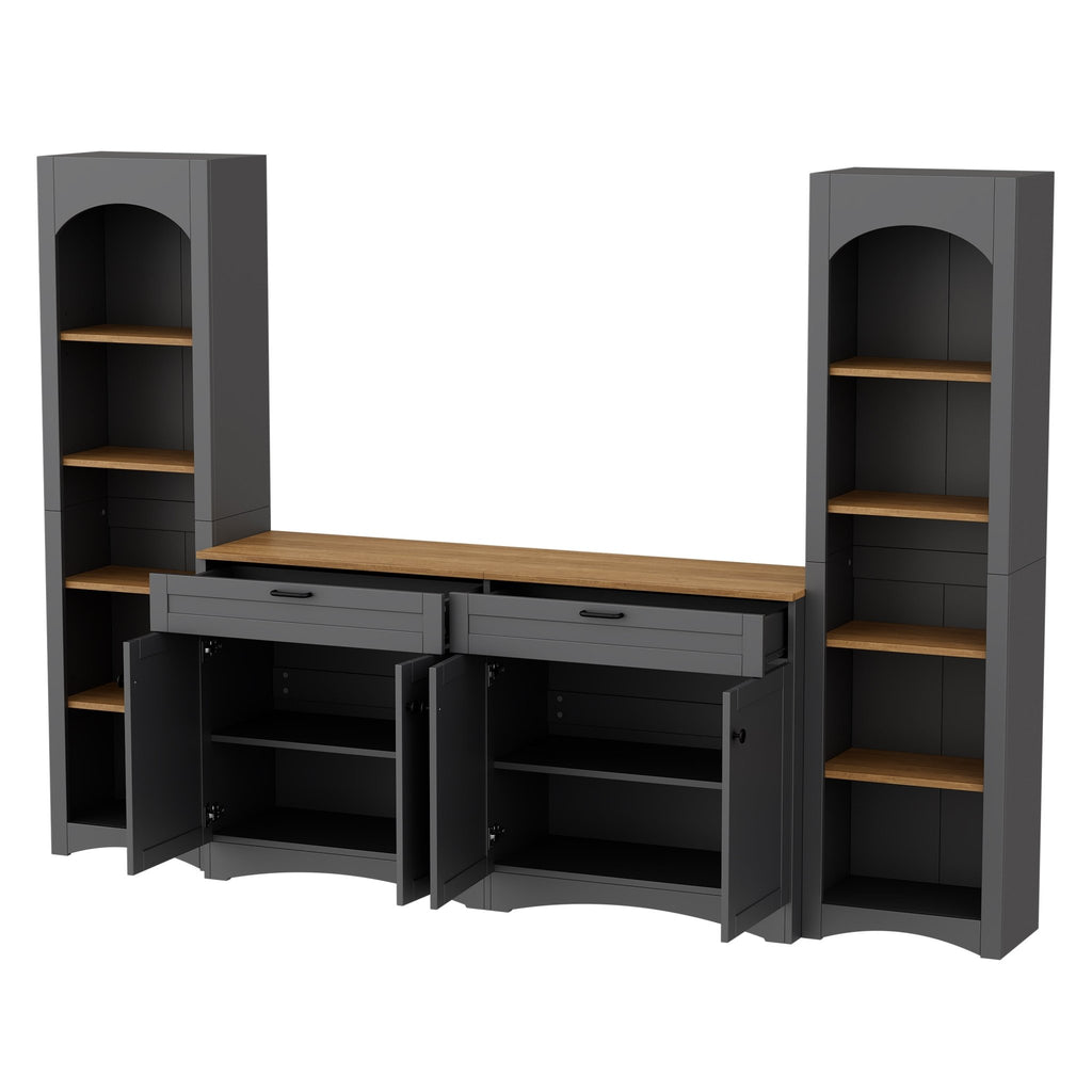 Anthony & Home grey veneer entertainment console with adjustable shelves, modern design for living room storage.