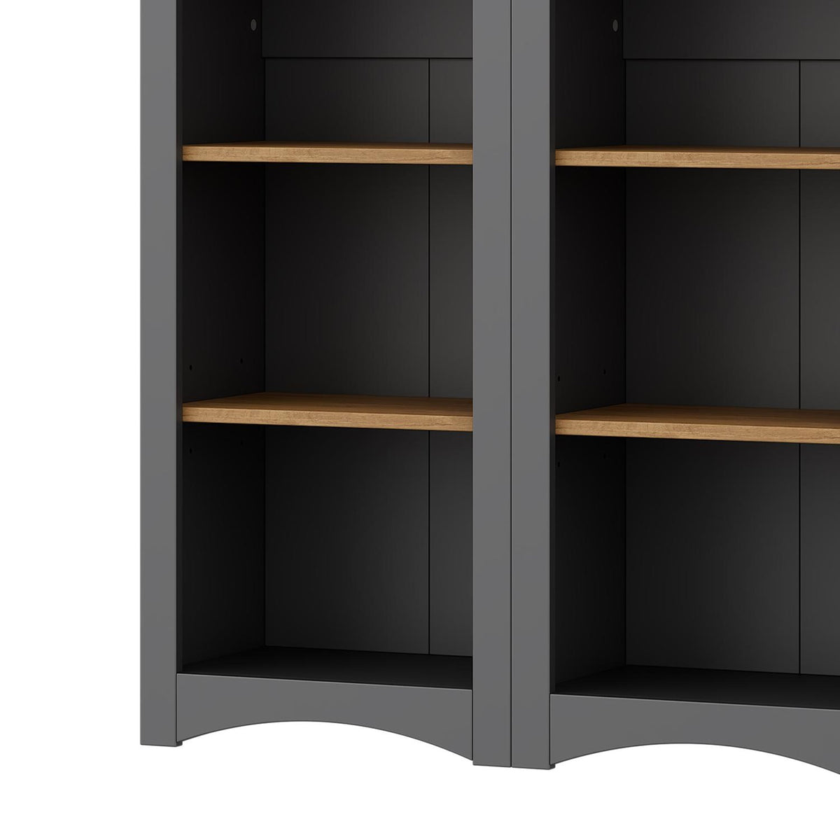Grey veneer entertainment console with adjustable shelves from Anthony & Home, featuring a modern design and sleek finish.