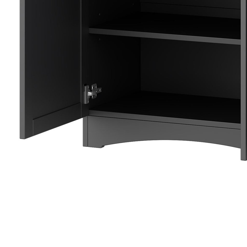 Grey veneer entertainment console with adjustable shelves by Anthony & Home, showcasing a modern design and storage options.