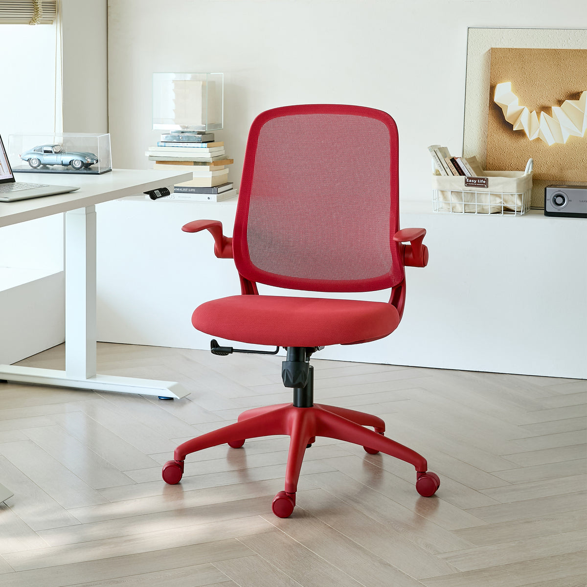 Anthony & Home ergonomic mesh office chair with integrated molded foam cushion from the Atelier Collection in red.