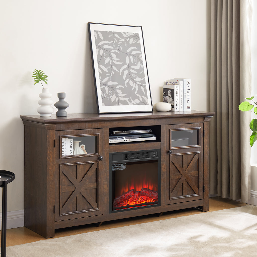 Espresso Barnwood Two Door Media Console by Anthony & Home showing rustic wood finish and two storage doors