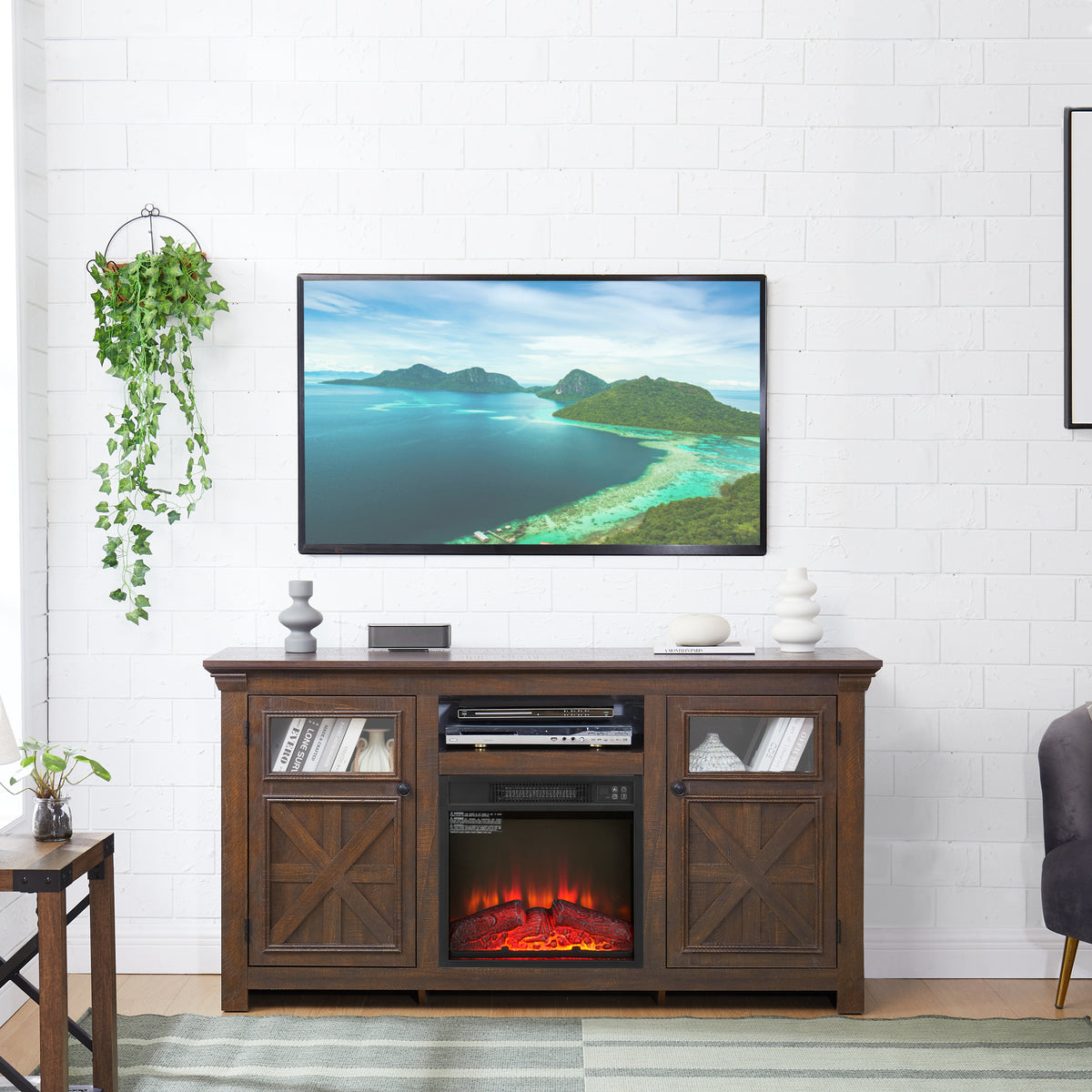 Espresso Barnwood Two Door Media Console by Anthony & Home with rustic design and storage compartments