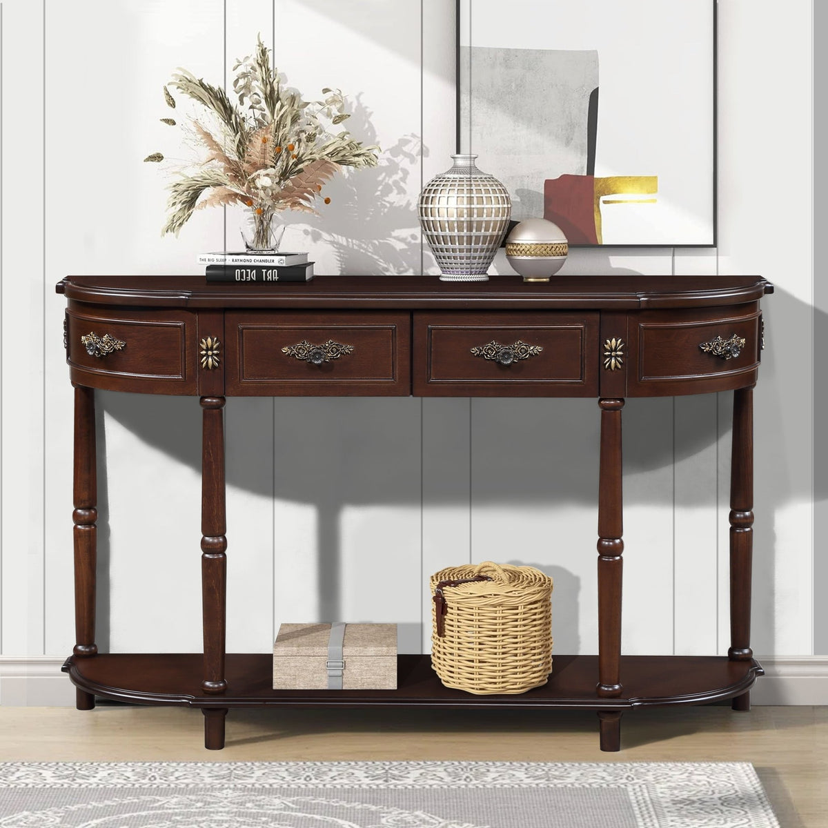 Espresso finish Anthony & Home console table with sleek design and sturdy wood construction, ideal for entryways or living rooms.
