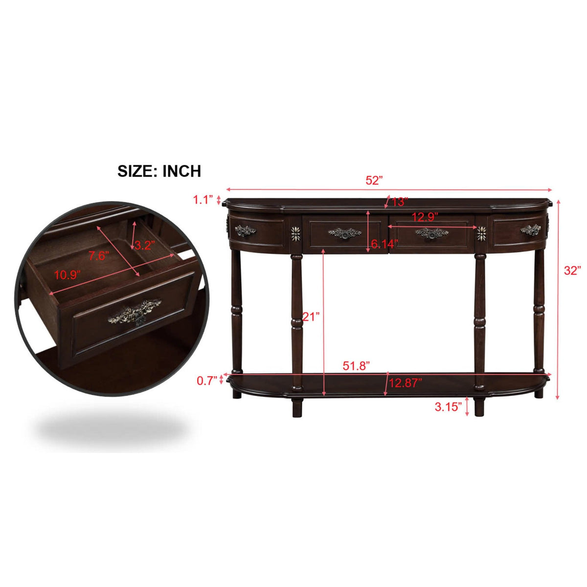 Anthony & Home espresso finish console table with sleek wooden surface and modern design, ideal for entryways or living rooms.