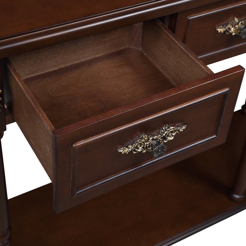 Anthony & Home espresso finish console table with sleek design and tapered legs, ideal for entryways or living rooms.