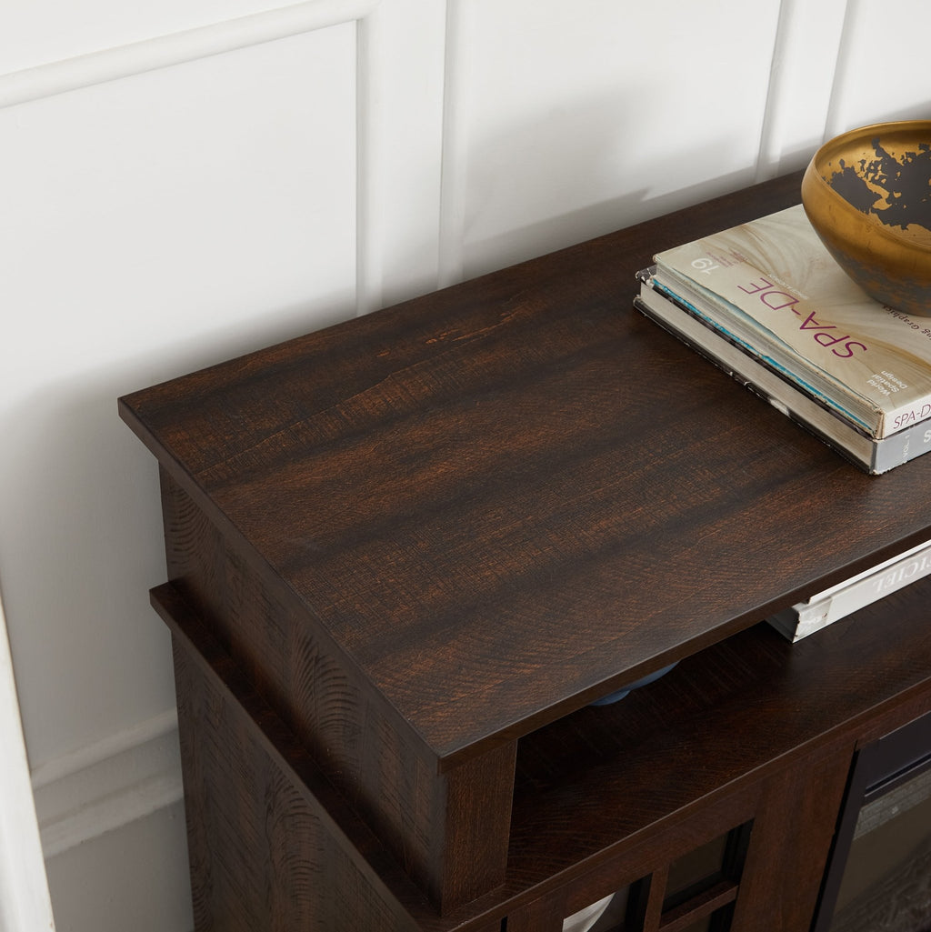 Espresso finish TV media console from Anthony & Home's Signature Collection with sleek wood grain and modern design.