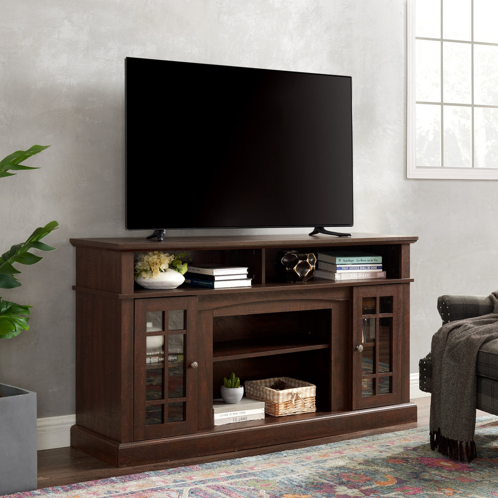 Espresso finish TV media console from Signature Collection by Anthony & Home, with storage compartments and sleek modern design.