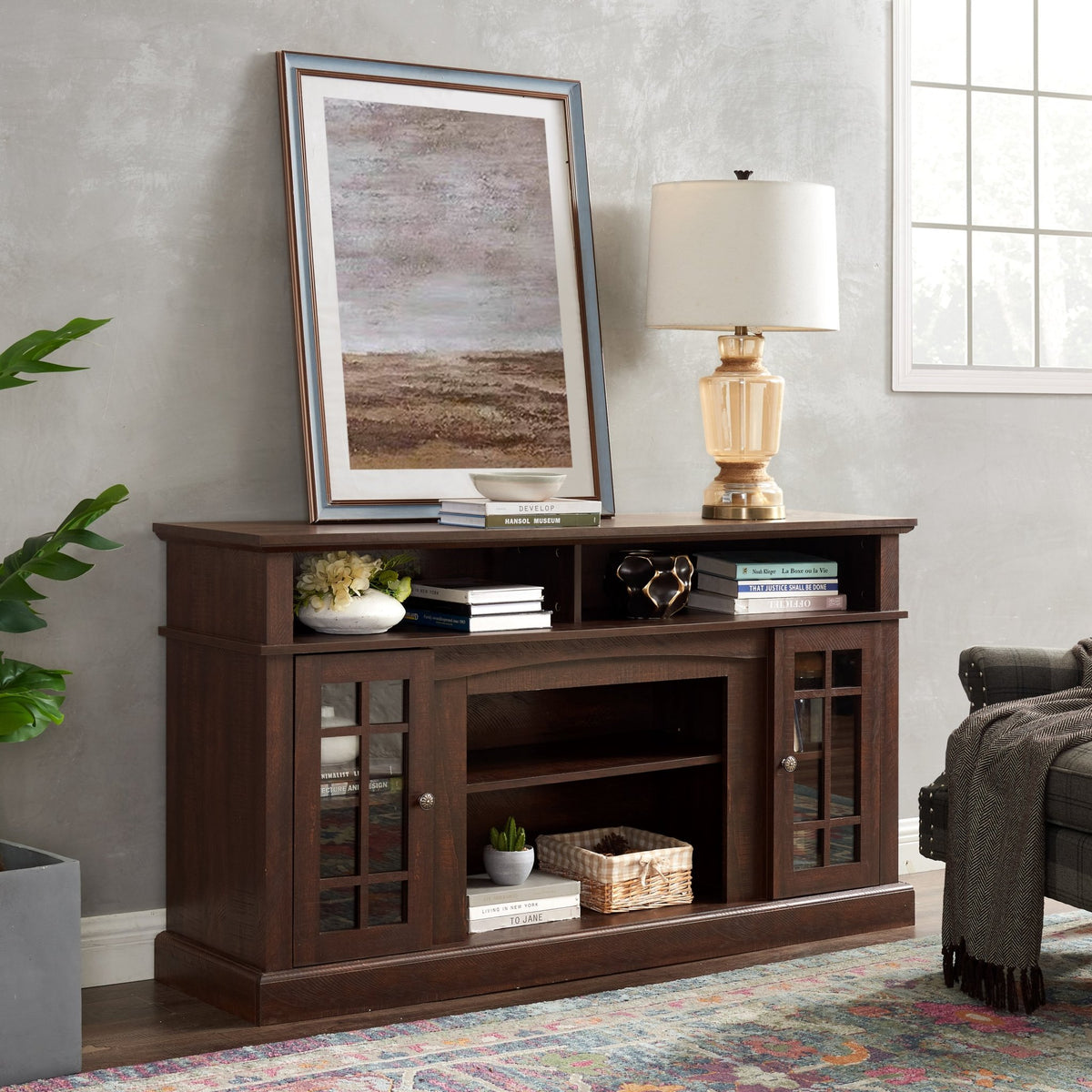 Espresso finish TV media console from Anthony & Home's Signature Collection with sleek design and ample storage space.