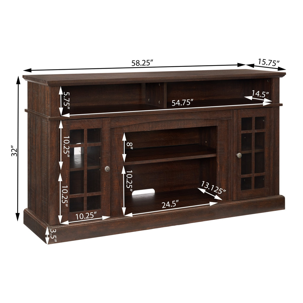 Espresso finish TV media console from Anthony & Home Signature Collection with open shelving and storage compartments.