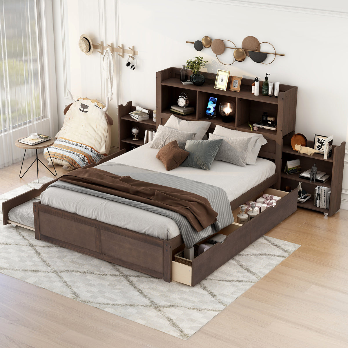 Anthony & Home Espresso Platform Bed from Luxe Collection with sleek wooden frame and modern design in a bedroom setting.