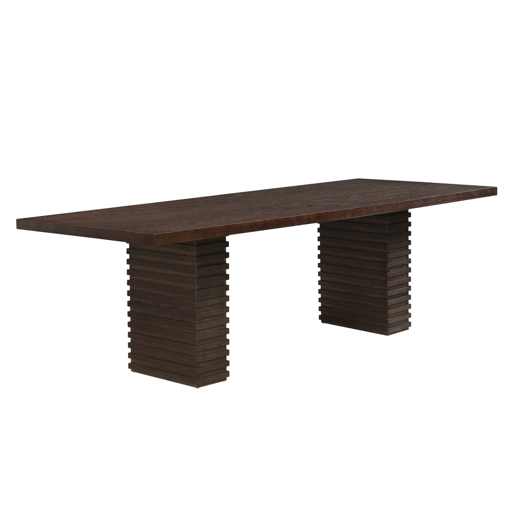 Anthony & Home Espresso Solid Wood Dining Table, 95-inch Atelier style, showcasing a sleek, sturdy wooden surface with elegant design.