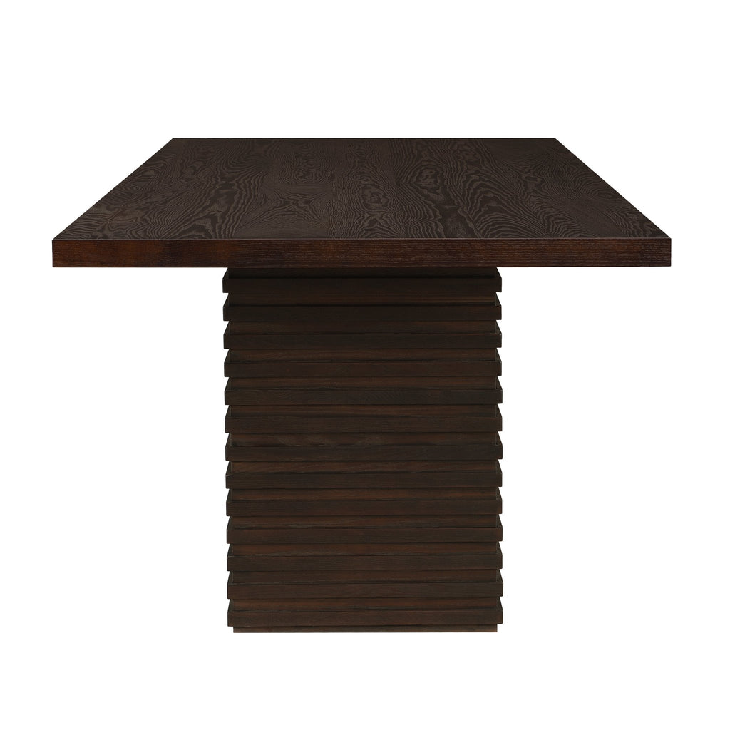Espresso solid wood dining table, 95-inch Atelier style by Anthony & Home, showcasing a spacious rectangular surface with sturdy legs.
