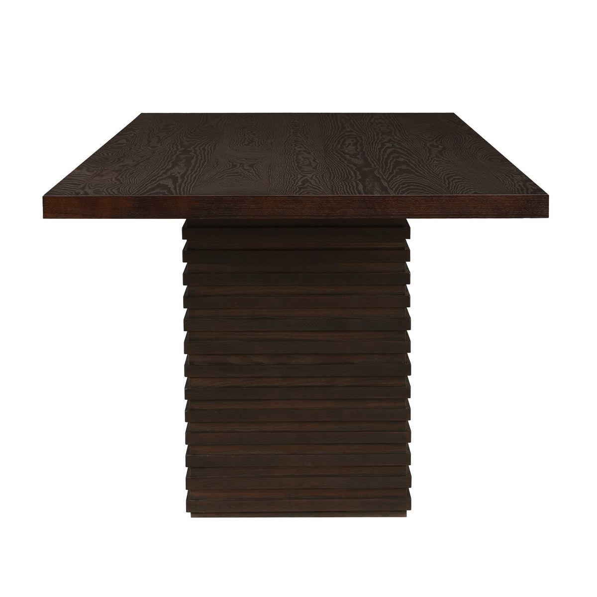 Espresso solid wood dining table, 95-inch Atelier style by Anthony & Home, showcasing a spacious rectangular surface with sturdy legs.