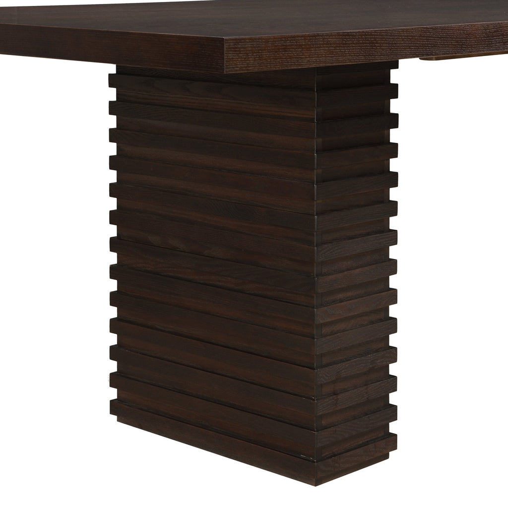 Anthony & Home espresso solid wood dining table, 95-inch Atelier style with sleek, natural wood grain surface and sturdy legs.
