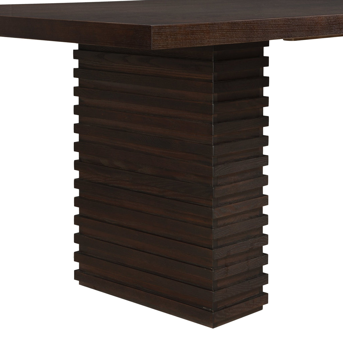 Anthony & Home espresso solid wood dining table, 95-inch Atelier style with sleek, natural wood grain surface and sturdy legs.