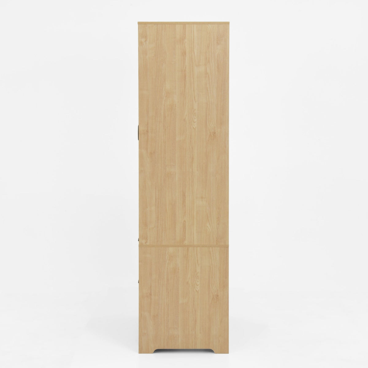 Anthony & Home natural veneer wardrobe with built-in light, mirror, two doors, hanging rod, and two drawers.